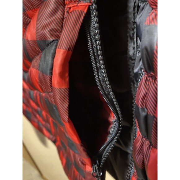 Heim-Made Lumber Jacket Puffer Red Black Plaid Women XL Down Hooded Pullover EUC - Picture 12 of 16